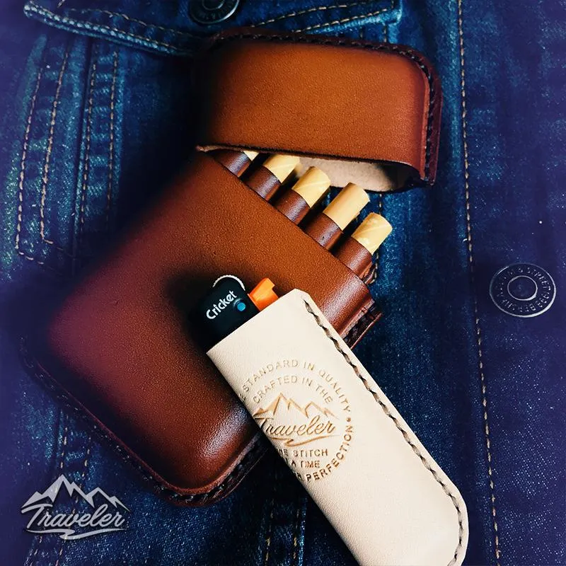Red Leather Mens Cigarette Holder Case Vintage Custom Cigarette Case for Men