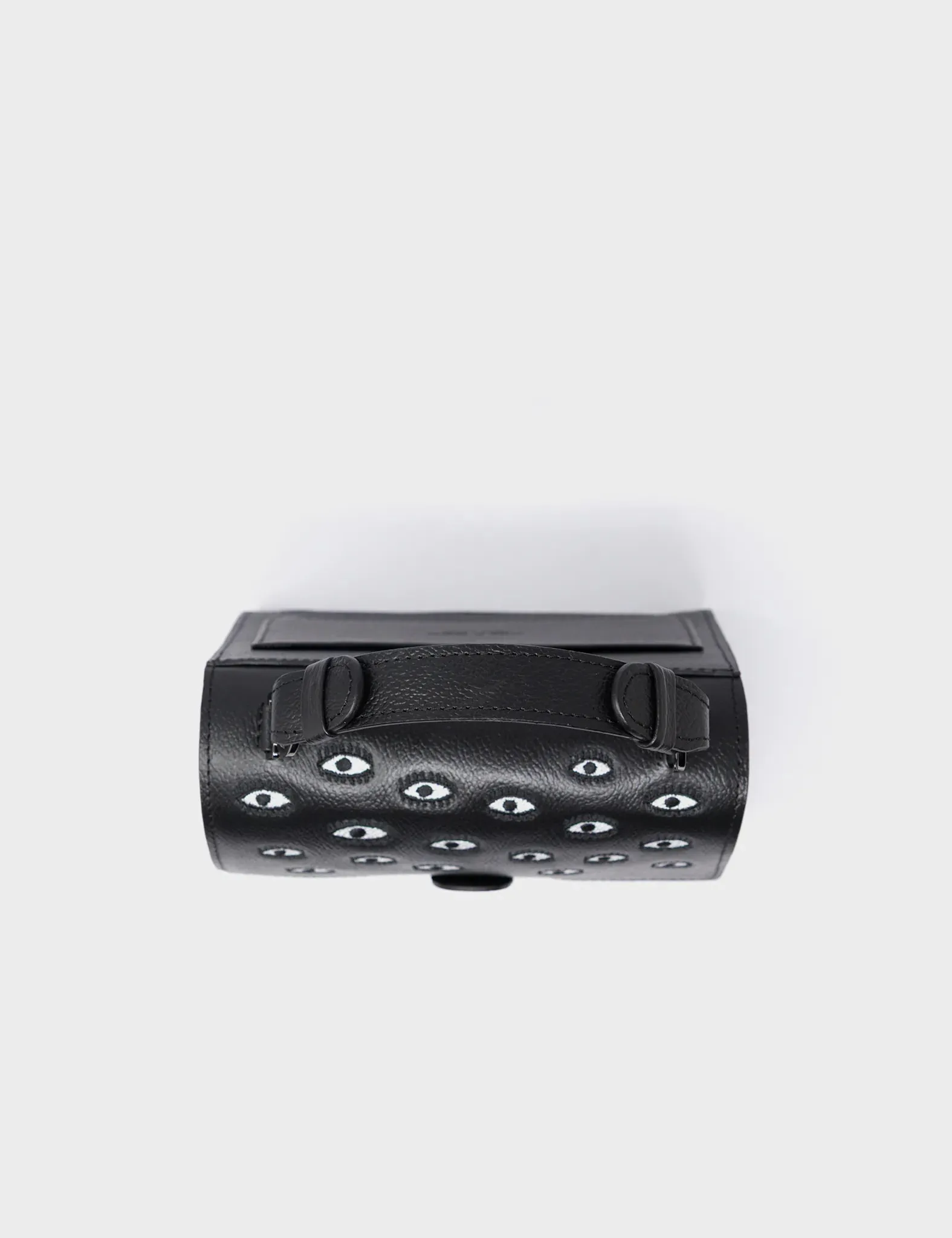 Silas Black Small Leather Crossbody Bag - All Over Eyes Embroidery