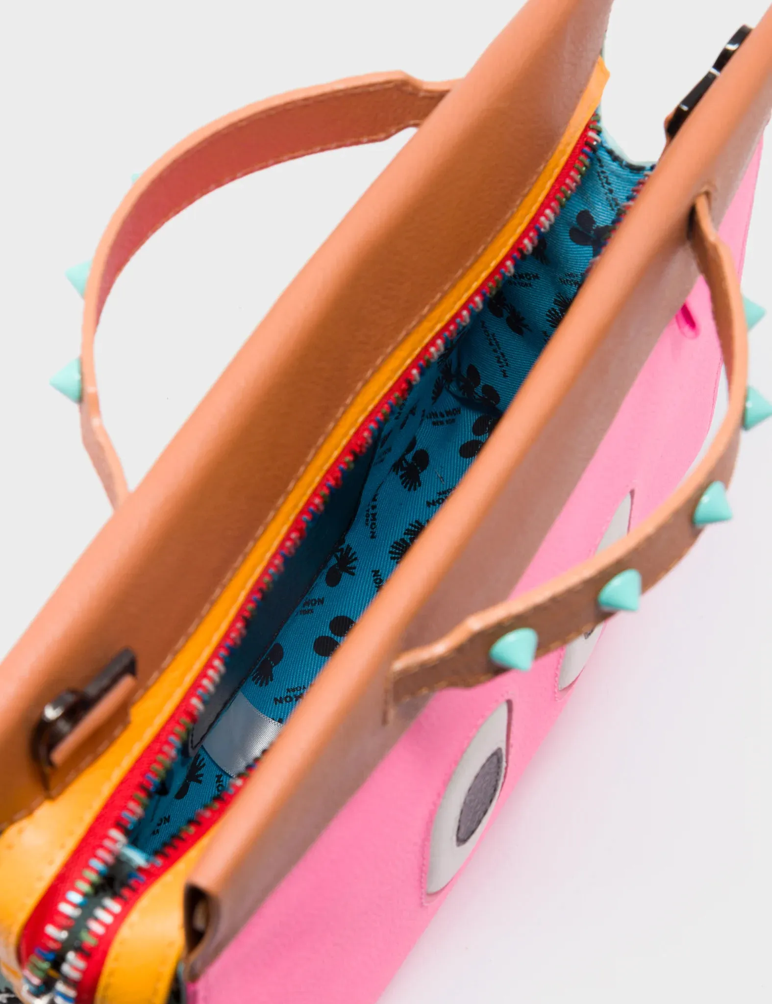 Vali Crossbody Small Caramel and Taffy Pink Leather Bag - All Over Eyes Embroidery